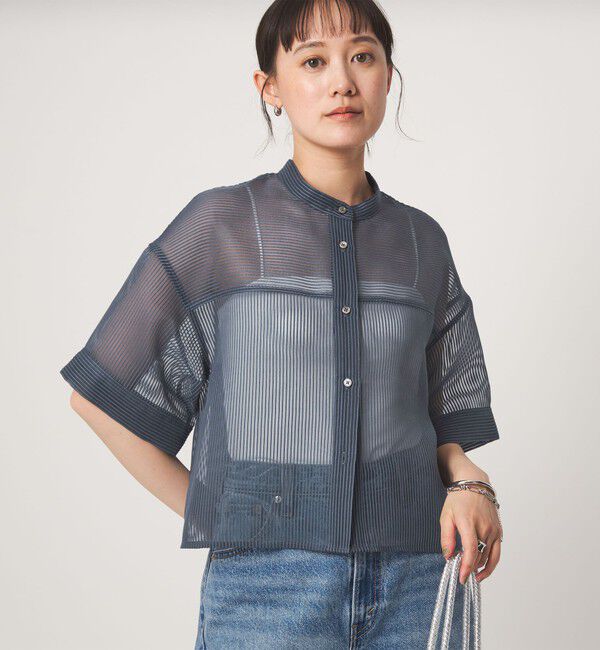 UNITED ARROWS green label relaxing「シアー コードレーン ショートスリーブ シャツ」|シャツ・ブラウス|NAVY