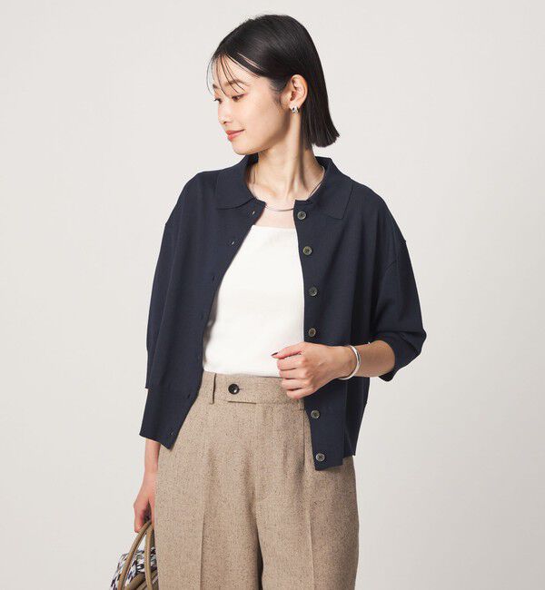 UNITED ARROWS green label relaxing「2WAY レース ポロ襟 5分袖 ニット カーディガン」|カーディガン|