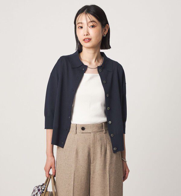 UNITED ARROWS green label relaxing「2WAY レース ポロ襟 5分袖 ニット カーディガン」|カーディガン|