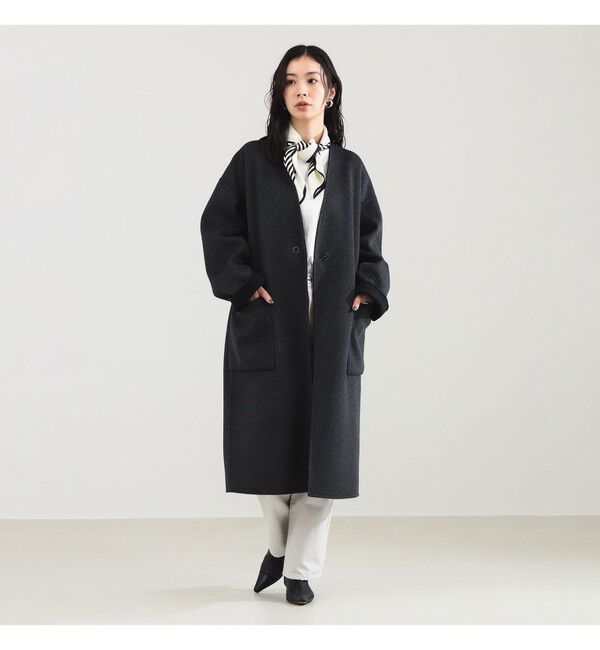 Demi-Luxe BEAMS 「リバー Vネック ロングコート」|ダッフルコート|CHARCOAL/BLACK
