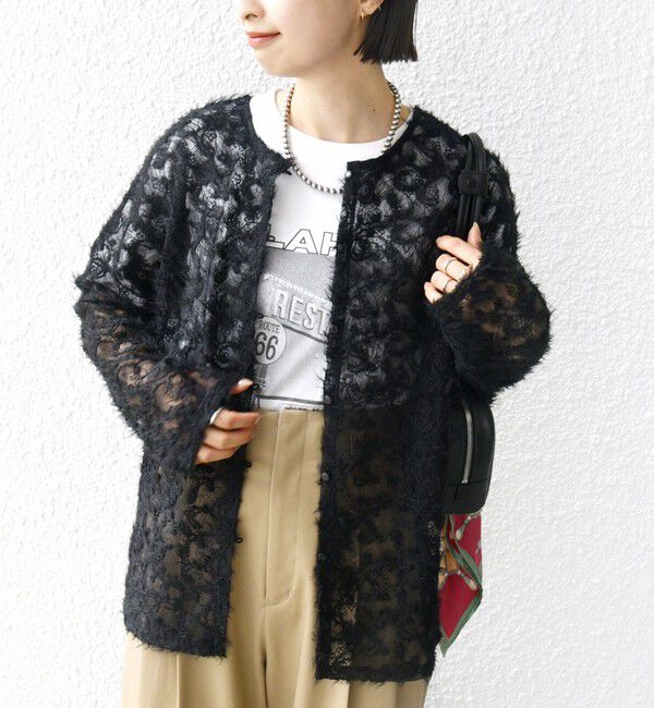 SHIPS for women「【WEB限定】〈手洗い可能〉チュール フェザー レース 羽織」|シャツ・ブラウス|
