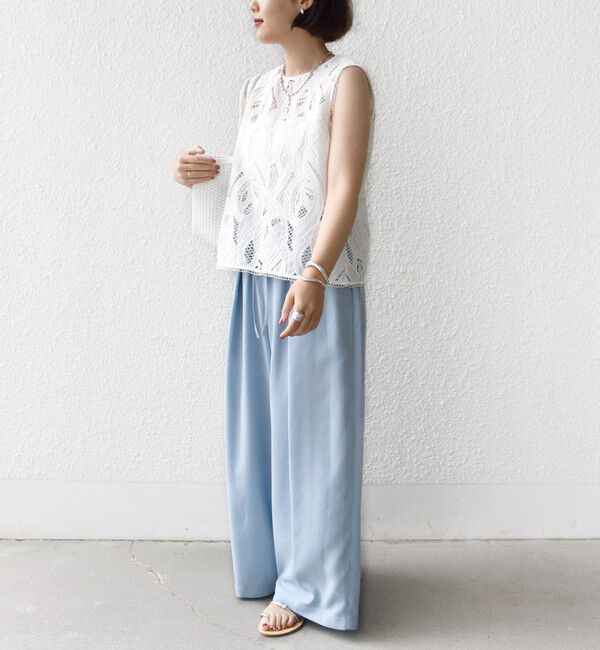 SHIPS for women「〈接触冷感/防シワ/洗濯機可能〉麻調 ウエスト リボン インタック イージー パンツ」|その他|