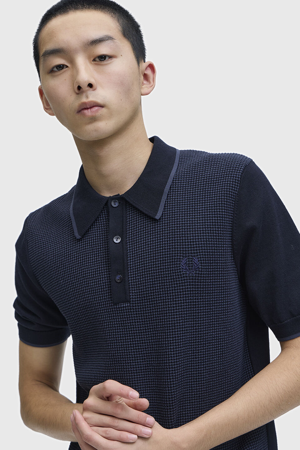 FRED PERRY 「Tonic Waffle Knitted Shirt ／トニックワッフルニットポロシャツ」|ポロシャツ|NAVY