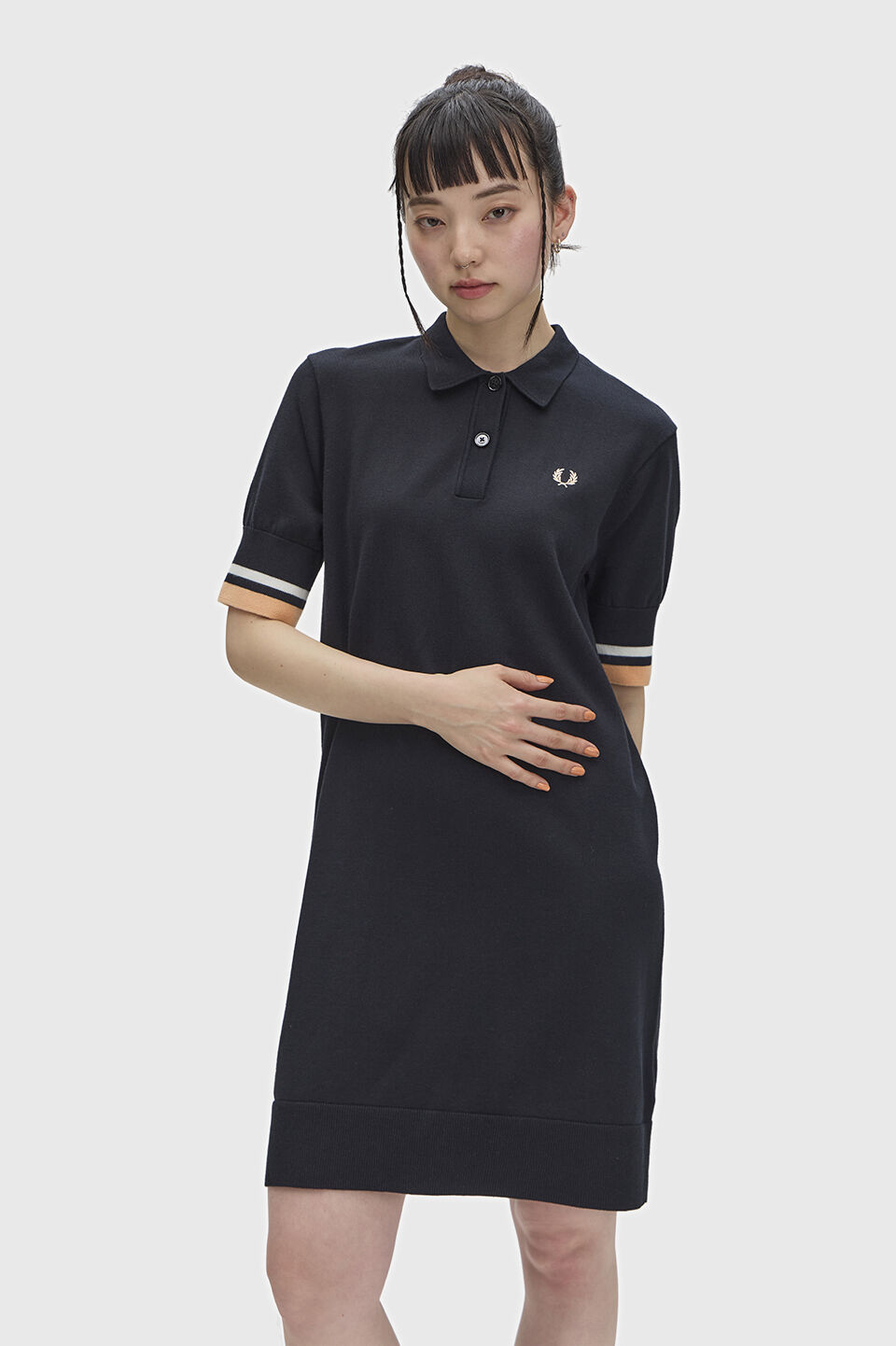 FRED PERRY 「Bold Tipped Knitted Shirt Dress／ボールドティップラインニットシャツワンピース」|ワンピース|BLACK