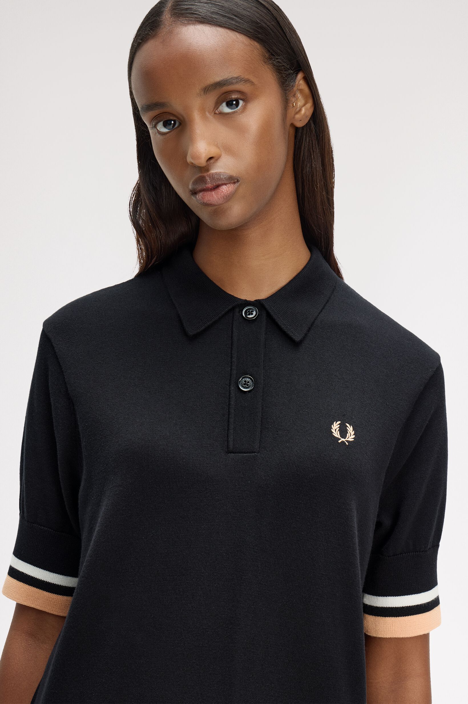 FRED PERRY 「Bold Tipped Knitted Shirt Dress／ボールドティップラインニットシャツワンピース」|ワンピース|