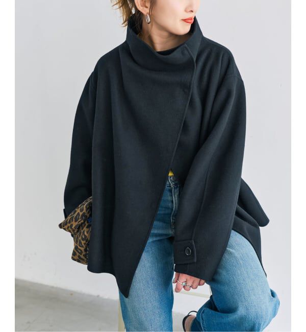 Spick and Span「《予約》ビーバーニュアンスカラーショートコート」|ノーカラーコート|ブラック