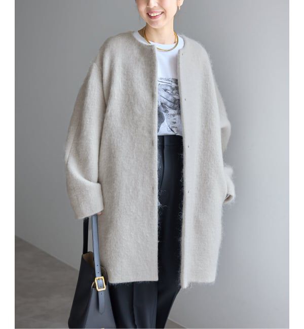 Spick and Span「《予約》ノーカラーコクーンシャギーコート」|ノーカラーコート|グレーB