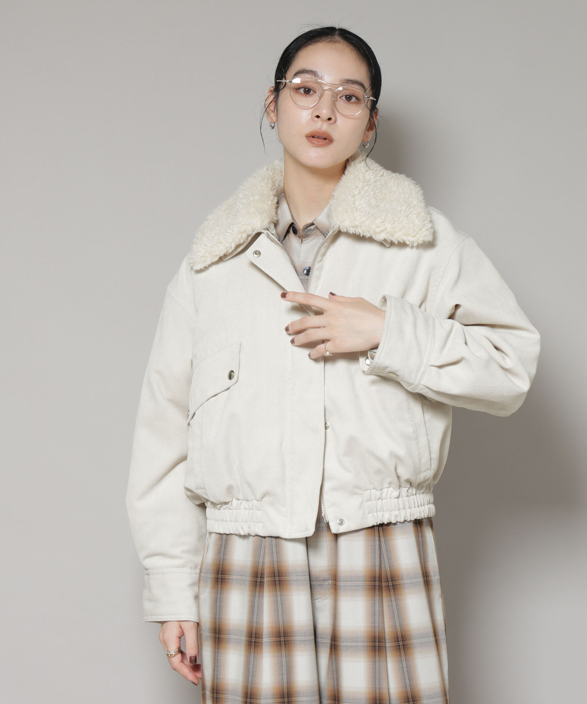 nano･universe「ボア衿付きコーデュロイ中綿ブルゾン」|ブルゾン・スタジャン|アイボリー7