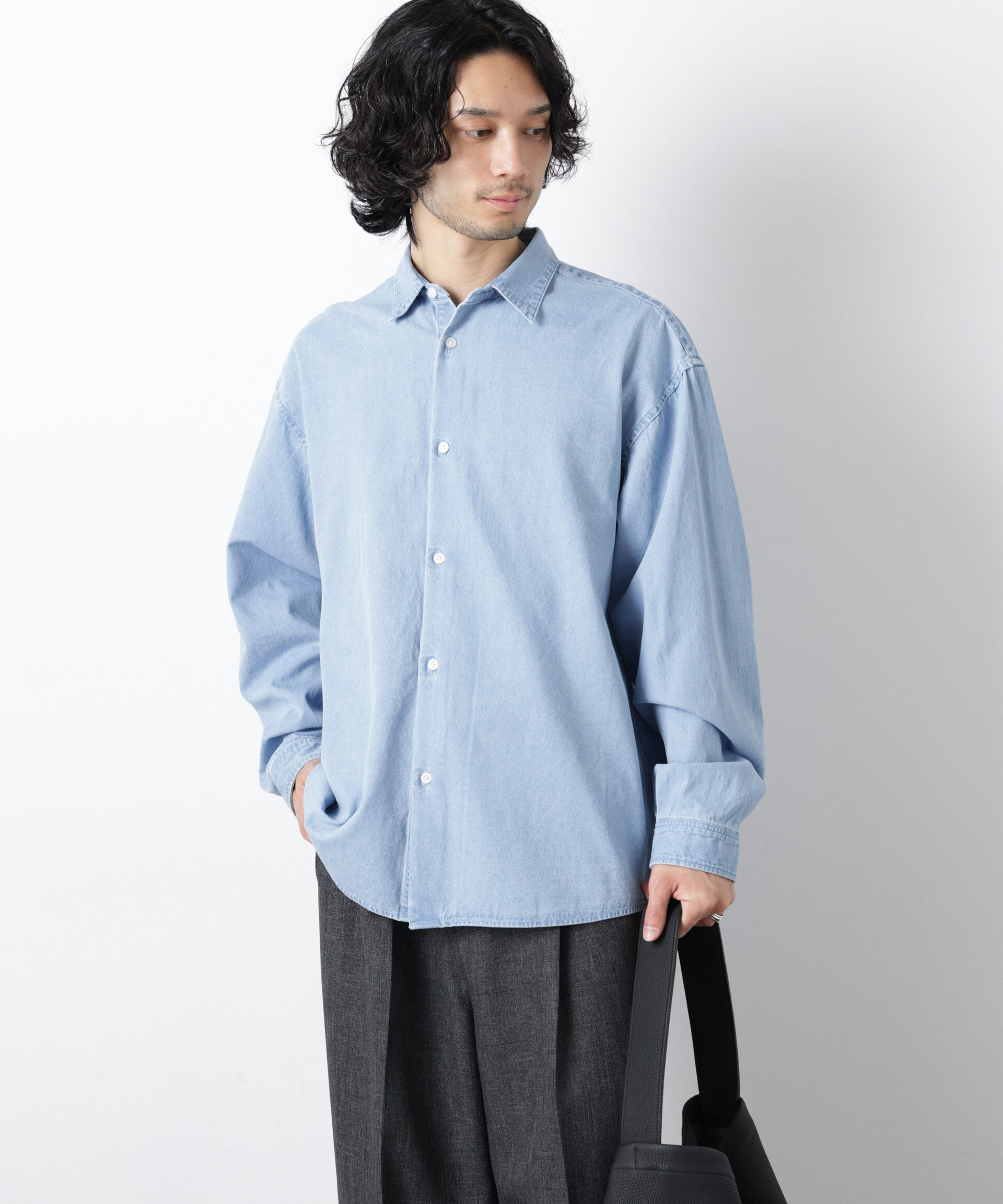 nano･universe「｢OtoNANO｣大人のワイドシャツ デニムシャツ 長袖」|シャツ・ブラウス|L.ブルー1