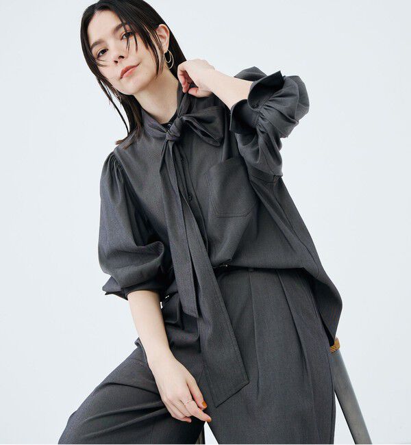NOLLEY'S sophi「《セットアップ対応》ウォッシャブルバイオツイルボウタイブラウス」|シャツ・ブラウス|チャコールグレー