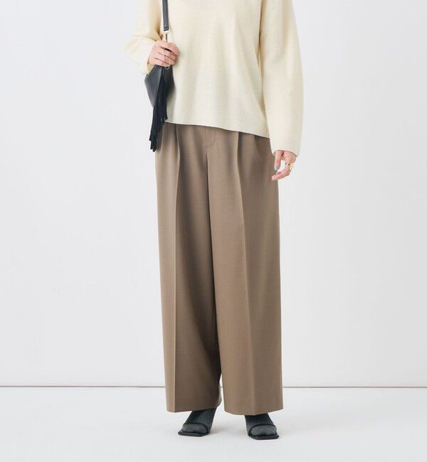 NOLLEY'S「【一部WEB限定サイズ】《抗ピル/防シワ》ウォッシャブルポリウール梳毛タックワイドパンツ」|その他|カーキ