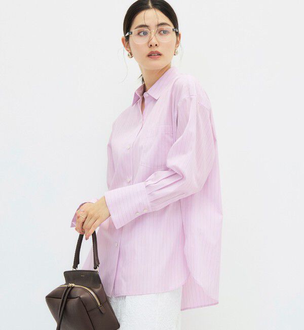 NOLLEY'S sophi「ウォッシャブル120/2ストライプオーバーシャツ」|シャツ・ブラウス|ピンク系１