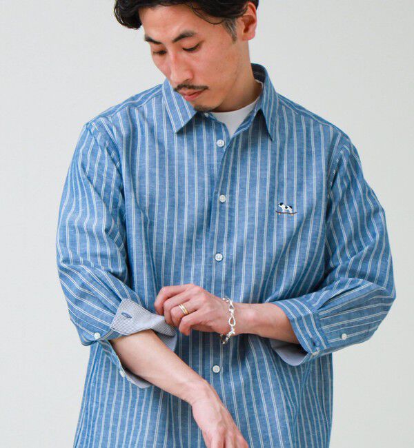 GLOSTER「【フレブル刺繍】七分袖シャツ ストライプ/無地」|シャツ・ブラウス|