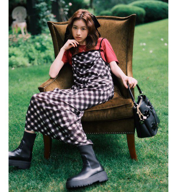 VIS「【MARY QUANT&times;VIS】チェックベロアドレープキャミワンピース」|ワンピース|