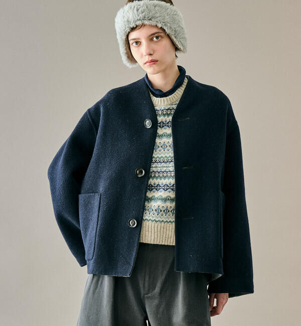 LE GLAZIK「LE GLAZIK | ウールリバー ジャケット WOMEN」|テーラードジャケット|NAVY系1