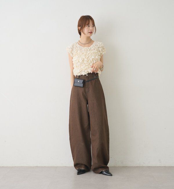  「【新色BRN】《6色展開/伸縮性あり◎》ふわふわシャーリングTシャツ」|Tシャツ・カットソー|