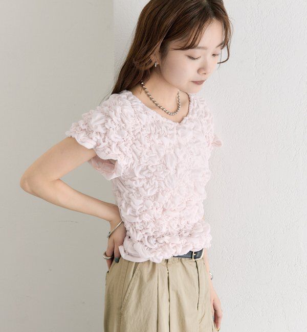  「【新色BRN】《6色展開/伸縮性あり◎》ふわふわシャーリングTシャツ」|Tシャツ・カットソー|