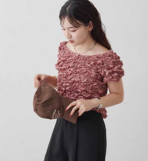  「【新色BRN】《6色展開/伸縮性あり◎》ふわふわシャーリングTシャツ」|Tシャツ・カットソー|