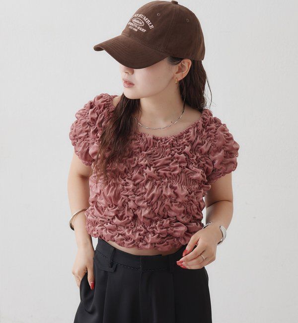  「【新色BRN】《6色展開/伸縮性あり◎》ふわふわシャーリングTシャツ」|Tシャツ・カットソー|