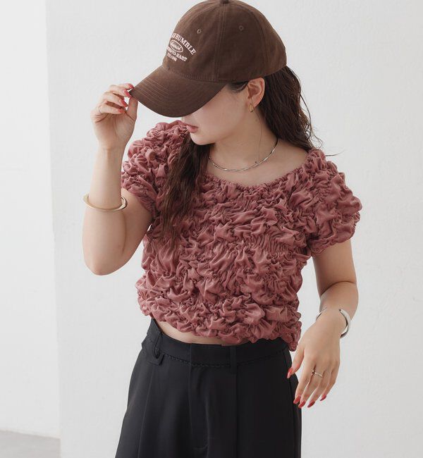  「【新色BRN】《6色展開/伸縮性あり◎》ふわふわシャーリングTシャツ」|Tシャツ・カットソー|