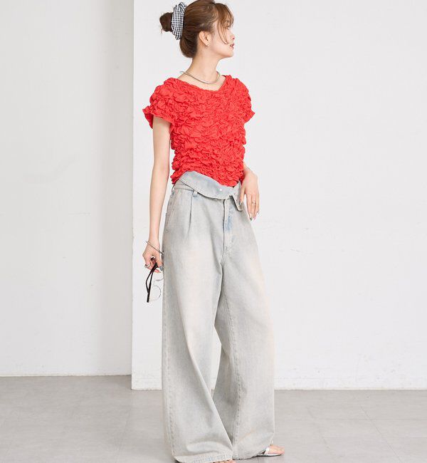  「【新色BRN】《6色展開/伸縮性あり◎》ふわふわシャーリングTシャツ」|Tシャツ・カットソー|