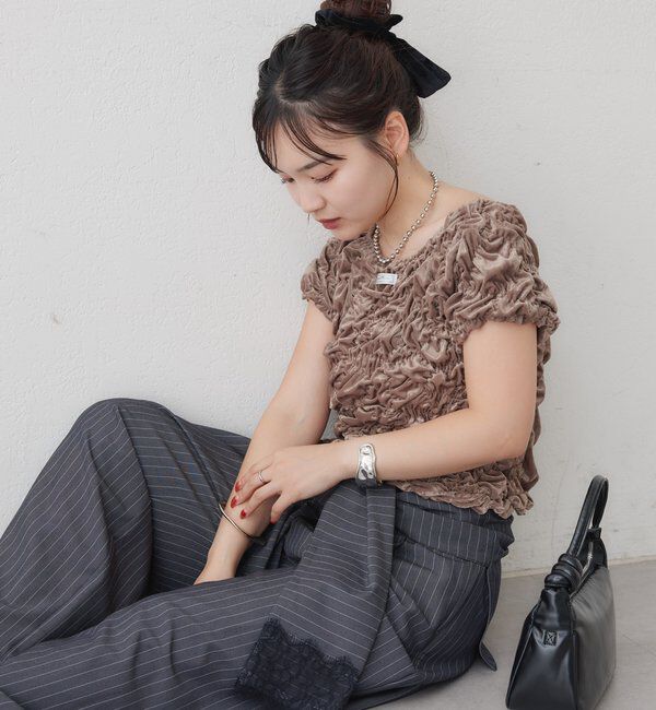  「【新色BRN】《6色展開/伸縮性あり◎》ふわふわシャーリングTシャツ」|Tシャツ・カットソー|