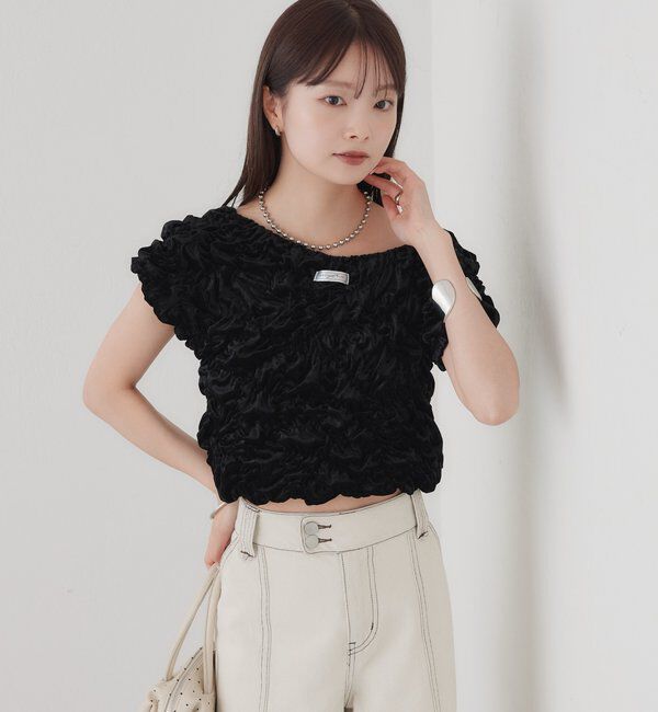  「【新色BRN】《6色展開/伸縮性あり◎》ふわふわシャーリングTシャツ」|Tシャツ・カットソー|