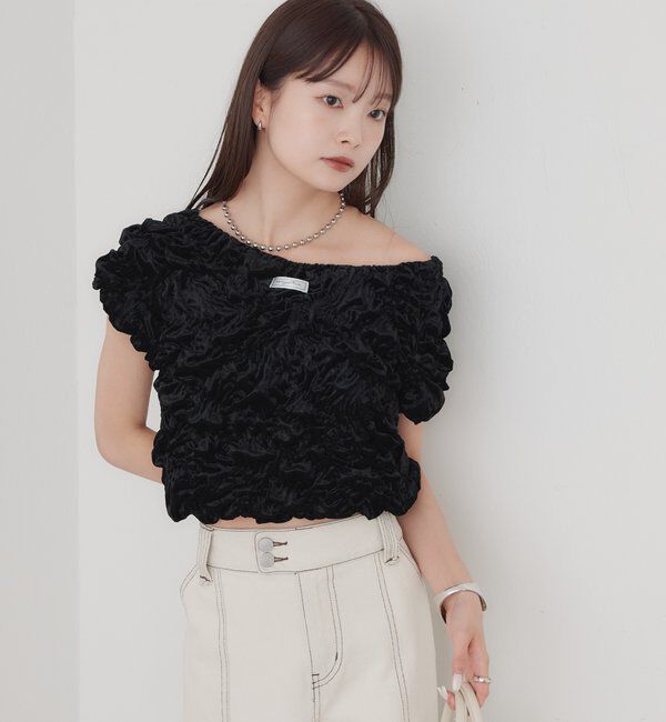  「【新色BRN】《6色展開/伸縮性あり◎》ふわふわシャーリングTシャツ」|Tシャツ・カットソー|