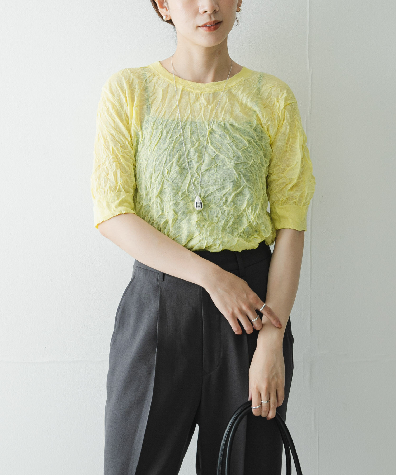 URBAN RESEARCH「new basic　リネン混ワッシャーハーフスリーブニット」|ニット・セーター|イエロー