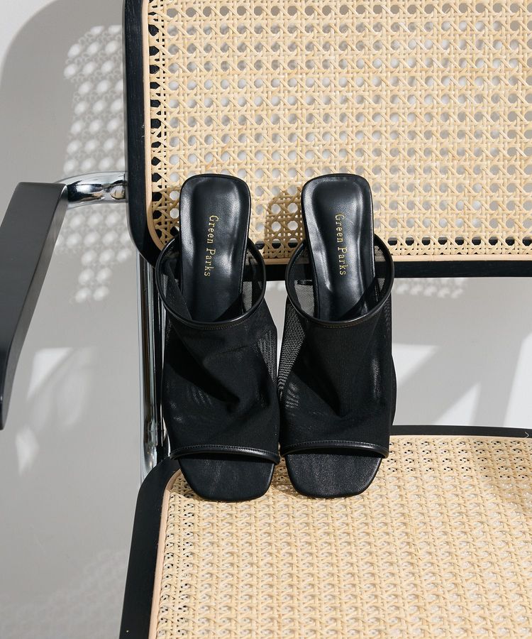 Green Parks「ストレッチメッシュミュールサンダル」|サンダル|Black