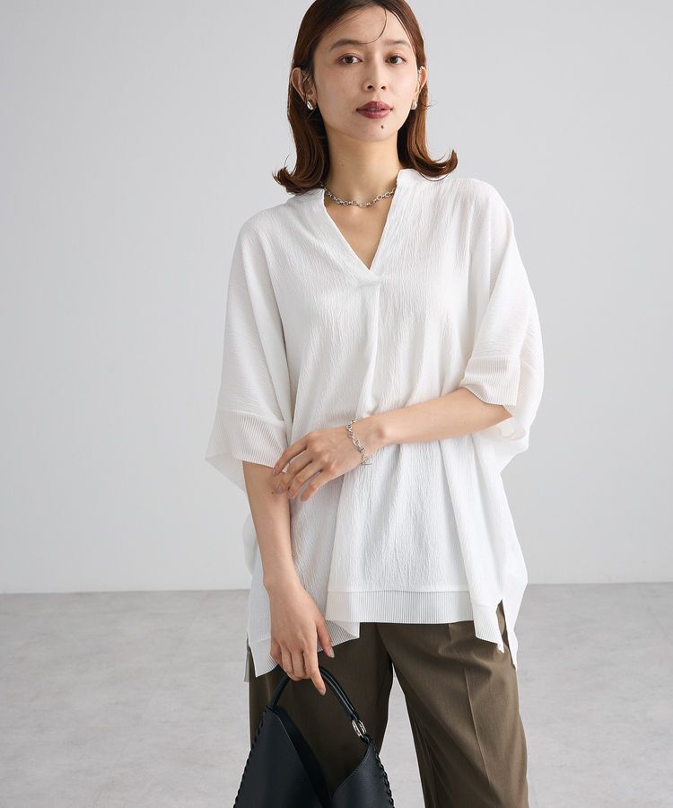 Green Parks「シアーリブ切替スキッパーチュニック」|チュニック|Off White