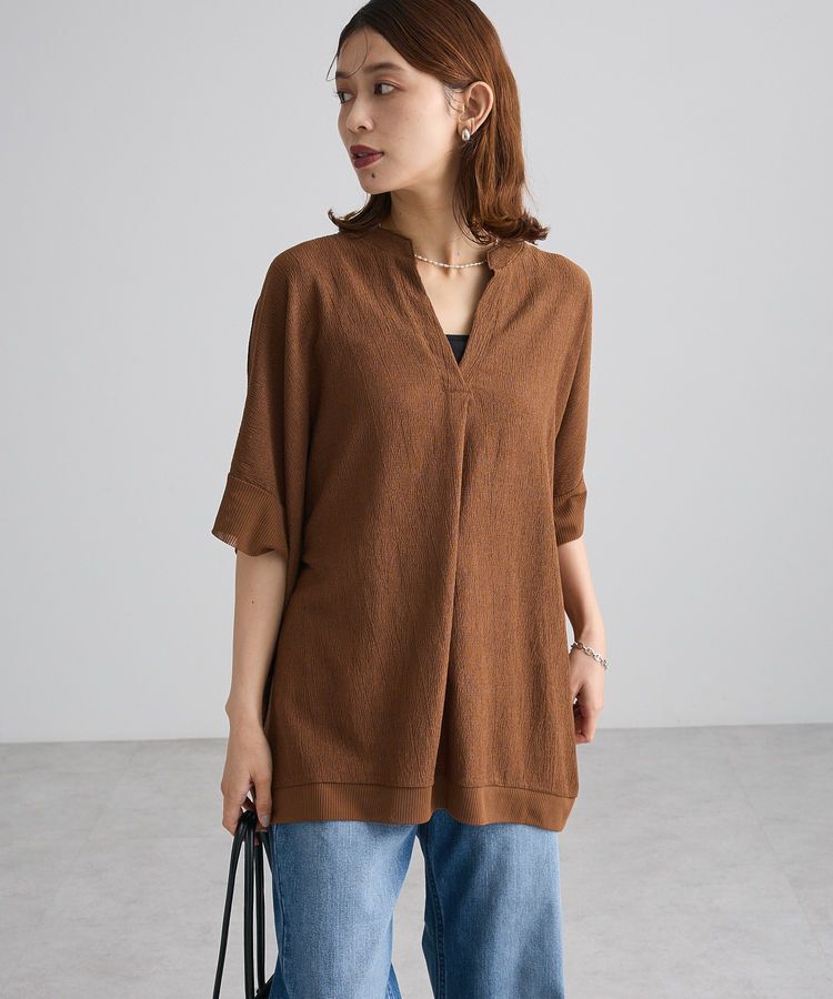 Green Parks「シアーリブ切替スキッパーチュニック」|チュニック|