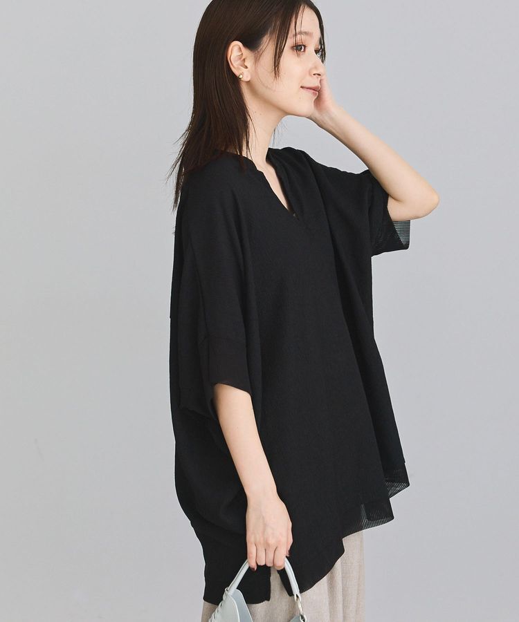 Green Parks「シアーリブ切替スキッパーチュニック」|チュニック|Black