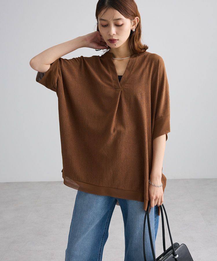 Green Parks「シアーリブ切替スキッパーチュニック」|チュニック|Brown