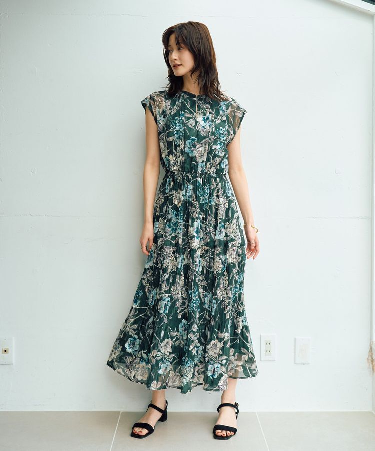 YECCA VECCA「【追加生産】フラワー柄シアープリーツワンピース」|ワンピース|Green