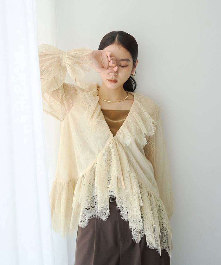 YECCA VECCA「スカラップレースカーディガン」|カーディガン|Light beige