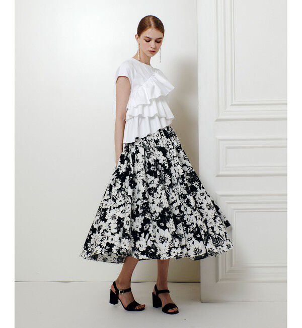 LOULOU WILLOUGHBY「WEB 一部店舗限定 モノトーンフラワープリントギャザースカート」|スカート|