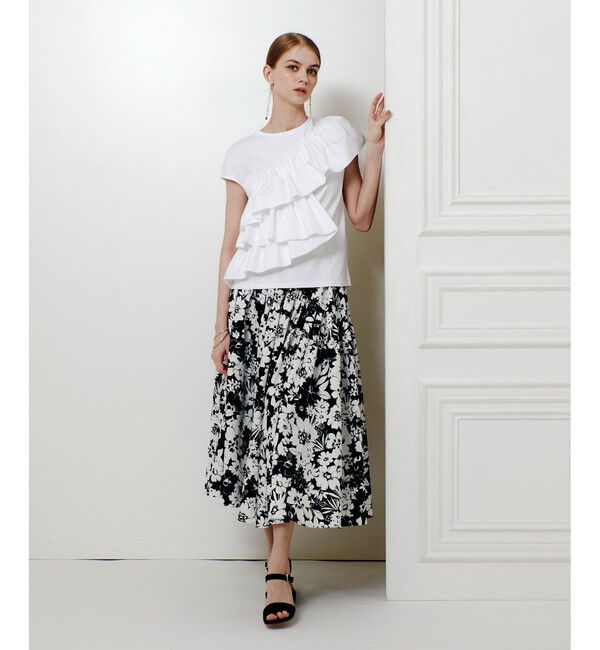 LOULOU WILLOUGHBY「WEB 一部店舗限定 モノトーンフラワープリントギャザースカート」|スカート|