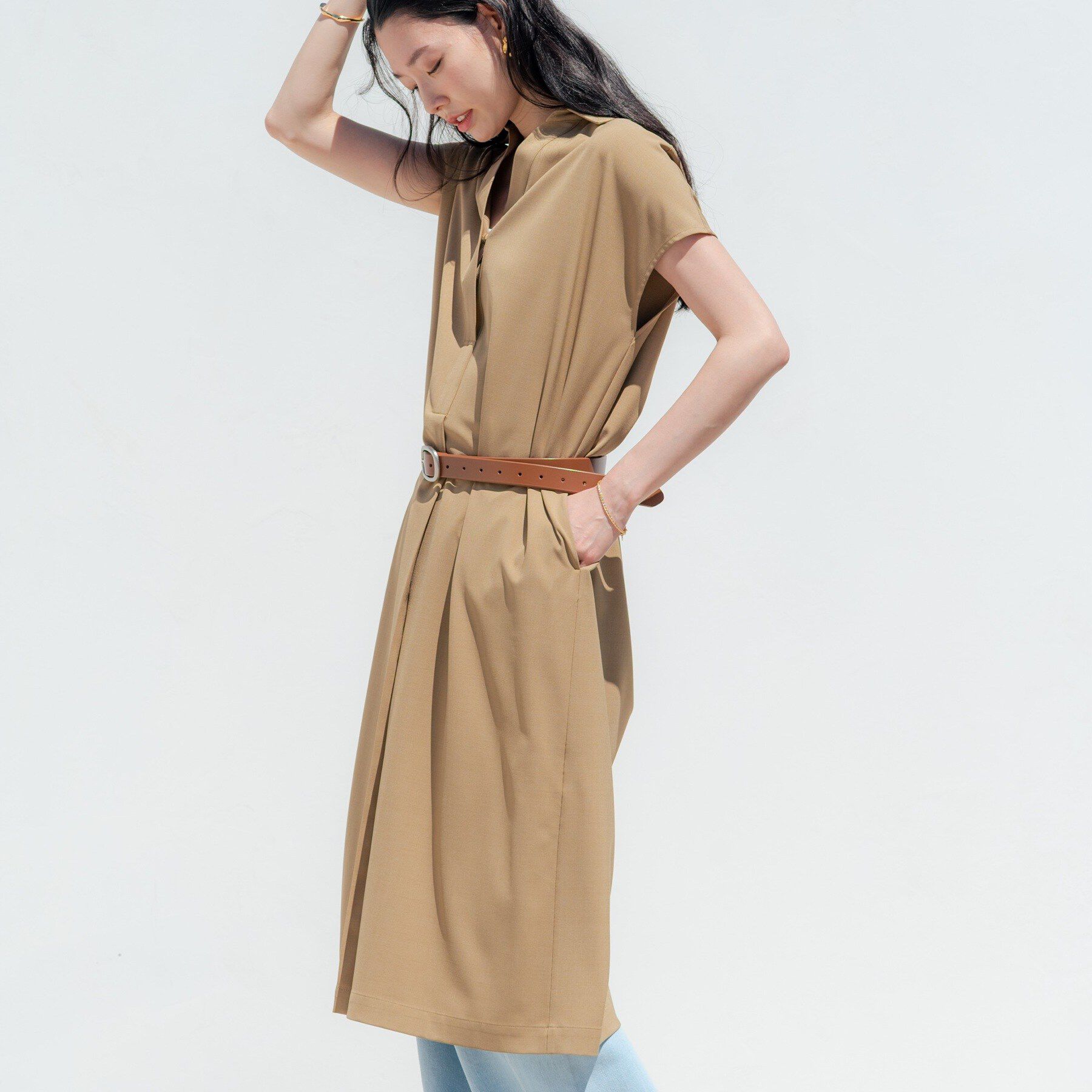 GALLEST「Comfy SET UP｜スキッパーワンピース【通勤／接触冷感／UVカット】」|ワンピース|キャメルブラウン(0