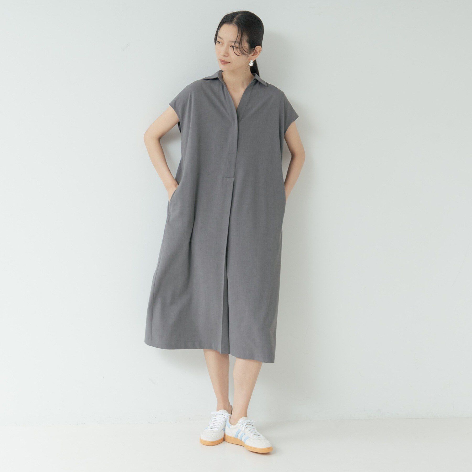 GALLEST「Comfy SET UP｜スキッパーワンピース【通勤／接触冷感／UVカット】」|ワンピース|チャコールグレー(6