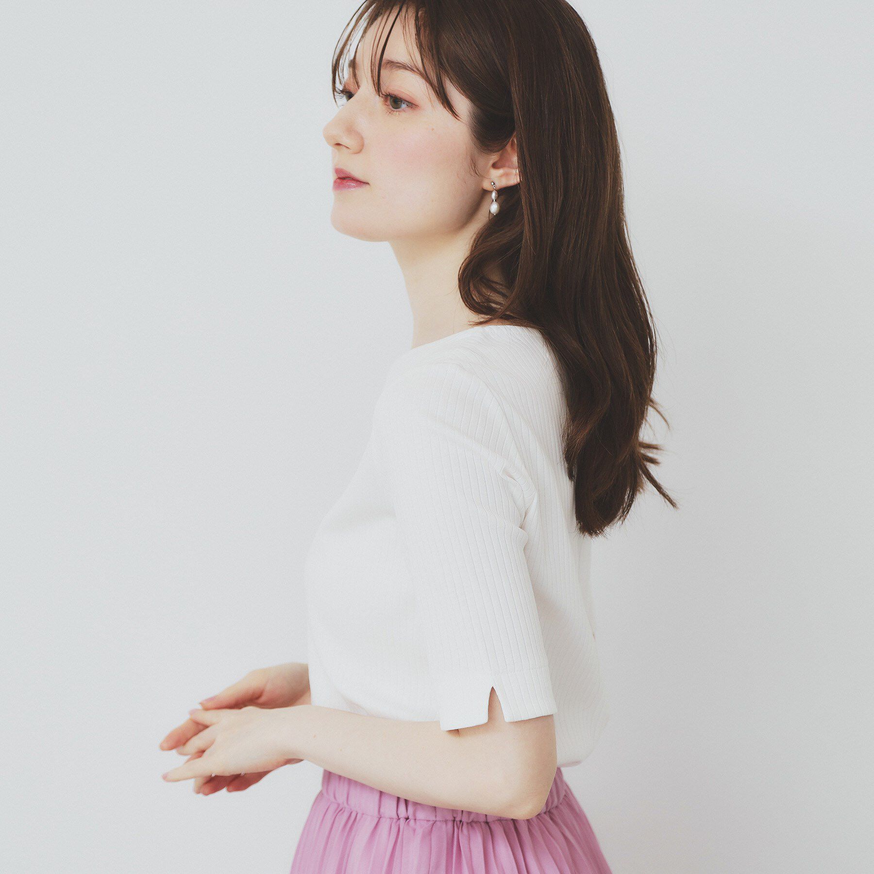 index「《7色展開／XS-LLサイズ》ボートネックリブトップス【UV／洗濯機洗い可】」|Tシャツ・カットソー|