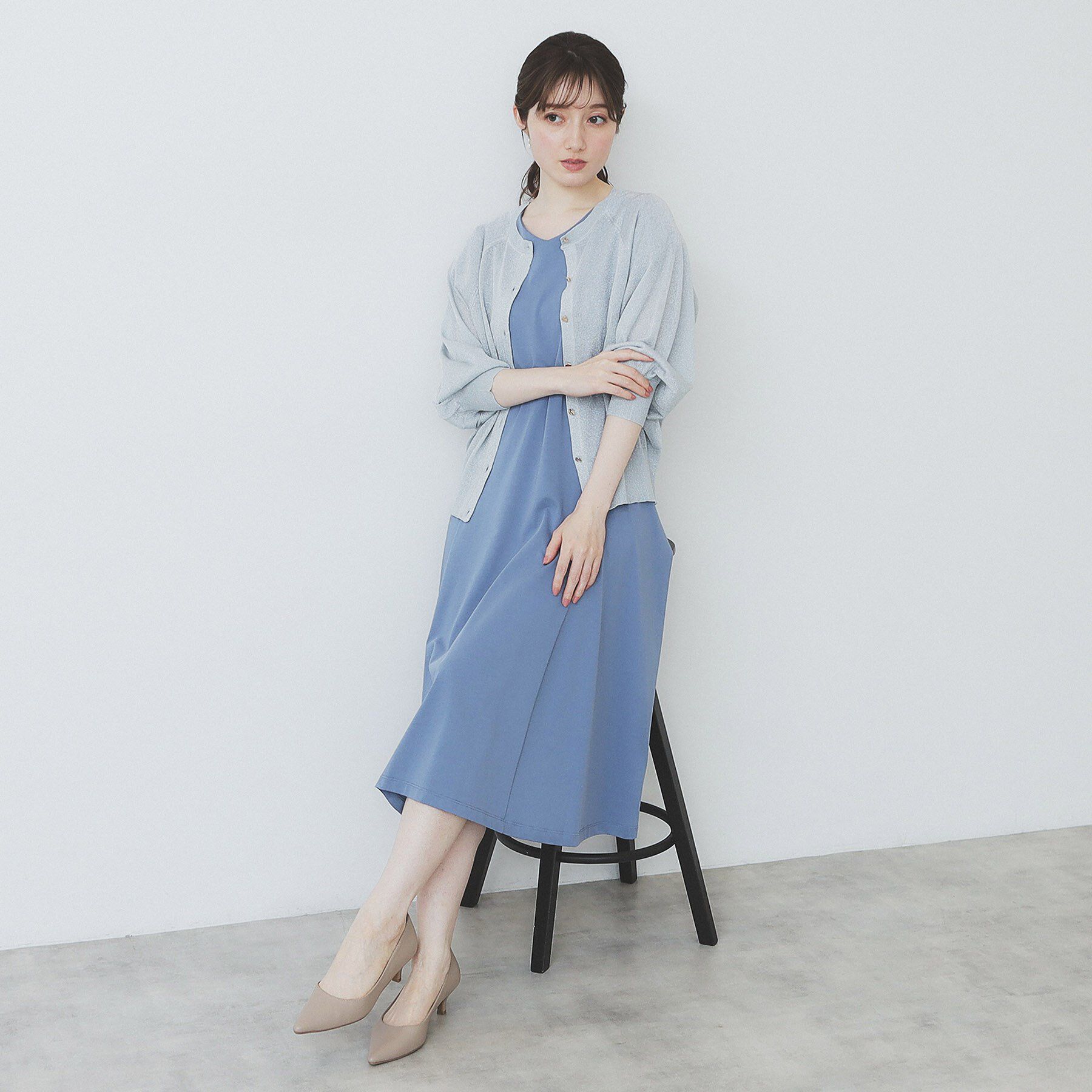 index「《5色展開／S-LLサイズ》シルケットVネックフレアワンピース【接触冷感／UVケア／洗濯機洗い可】」|ワンピース|