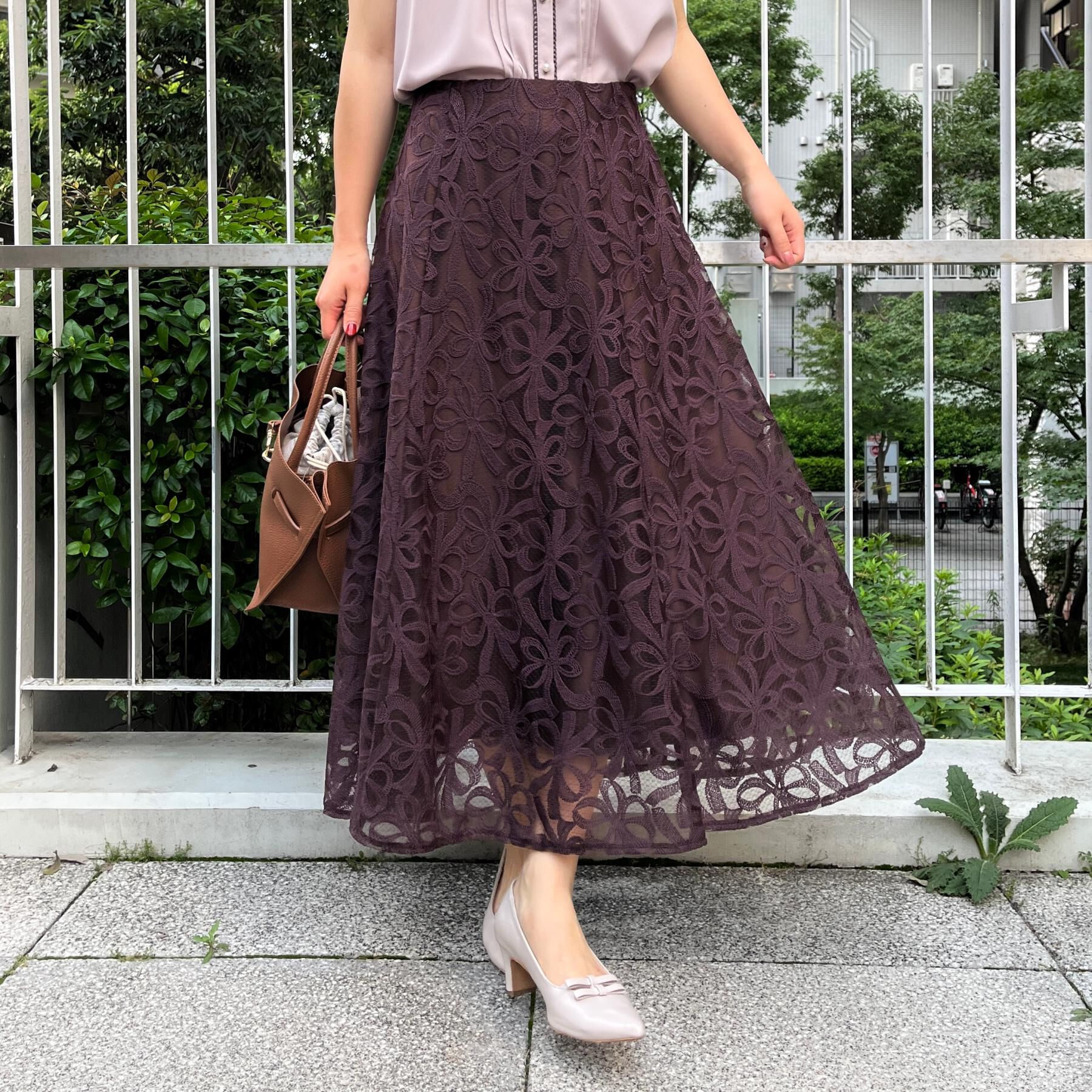 Couture broach「【洗える】リボン エンブロ スカート」|スカート|