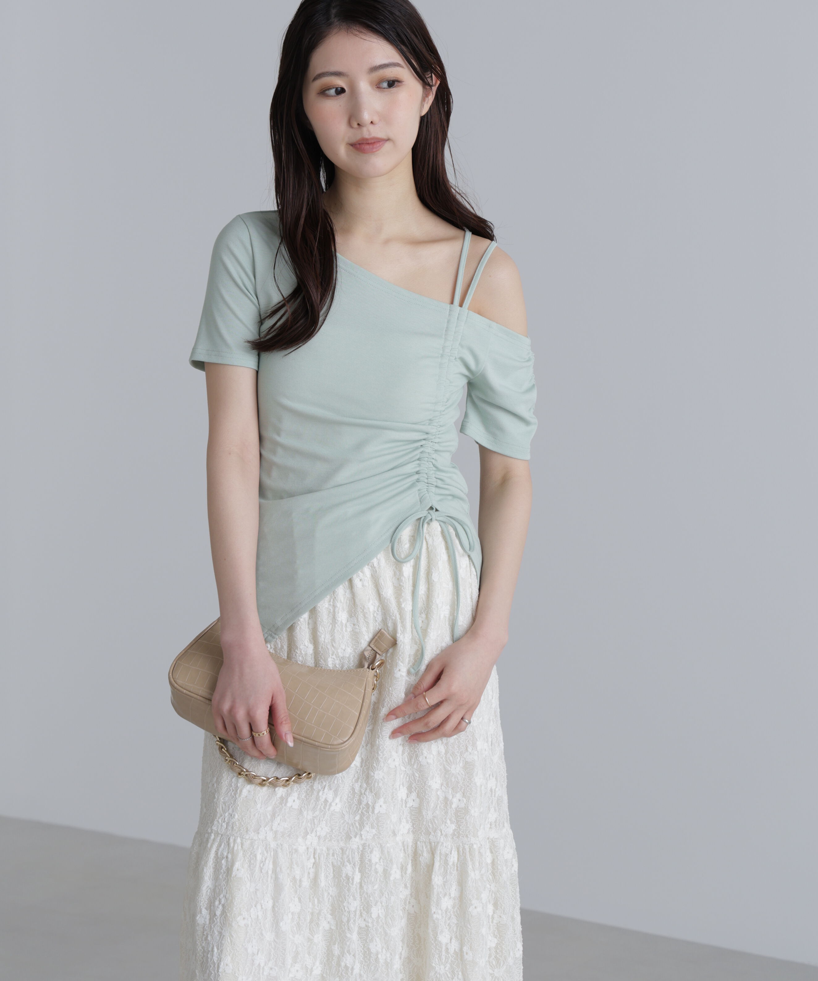  「ワンショルシャーリング半袖カットソー」|Tシャツ・カットソー|