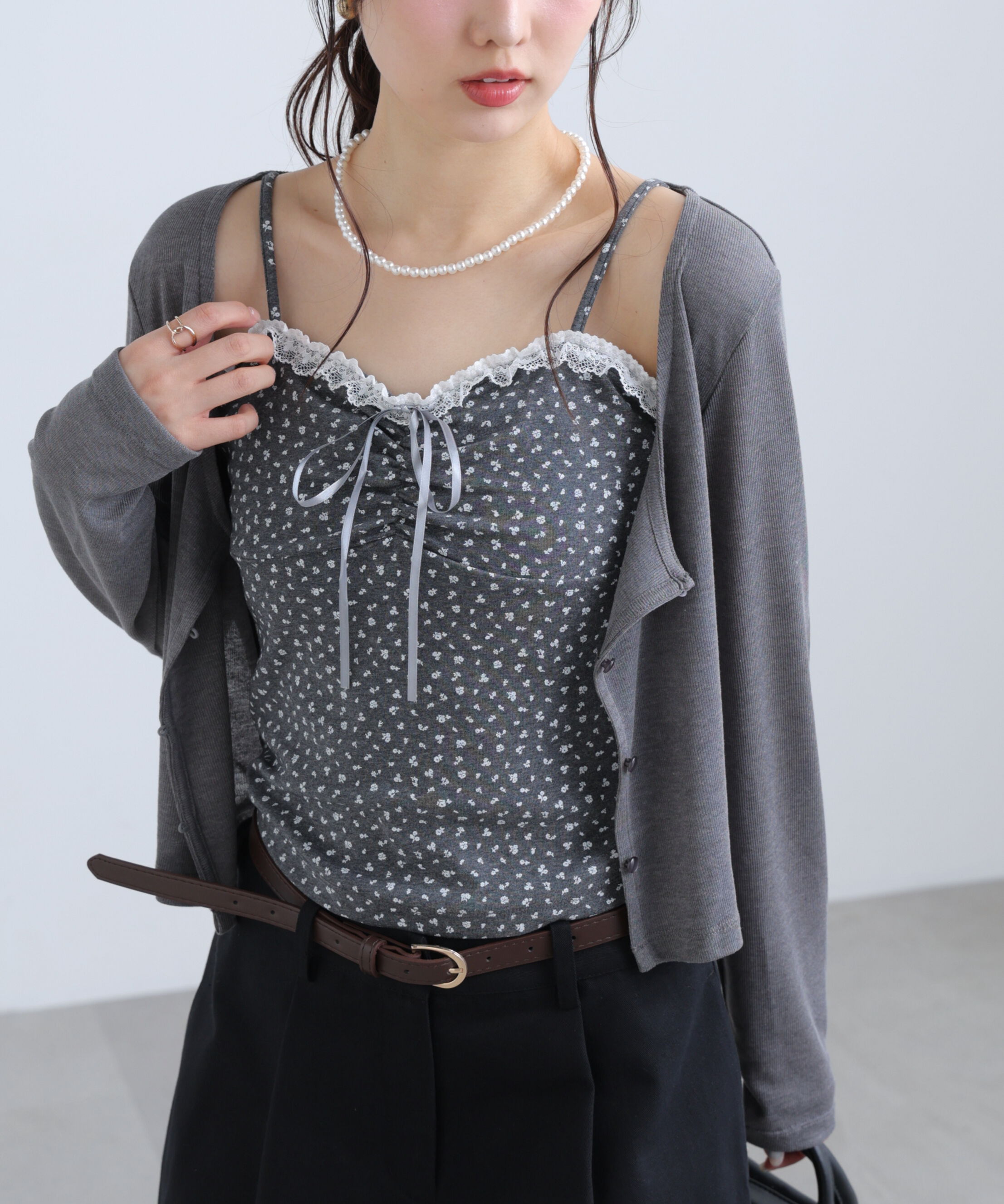  「花柄キャミ&times;カーディガンセット」|Tシャツ・カットソー|
