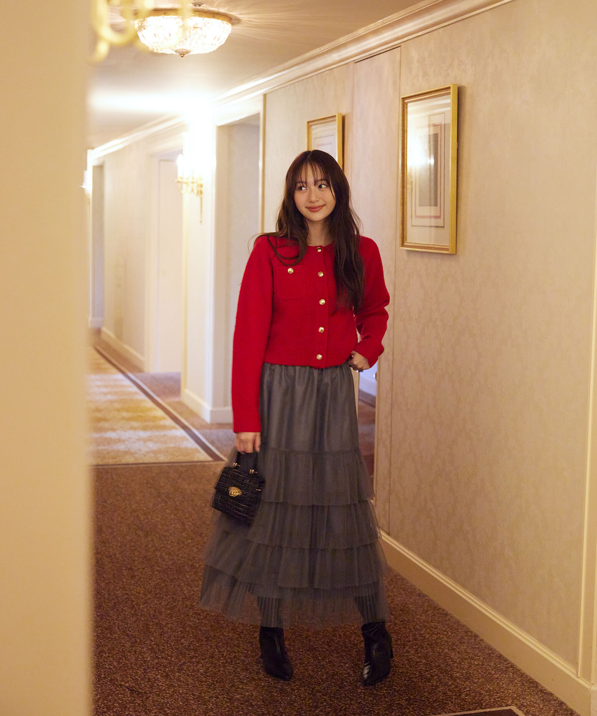 PROPORTION BODY DRESSING「部分プリーツティアードスカート　25AW」|スカート|チャコール2
