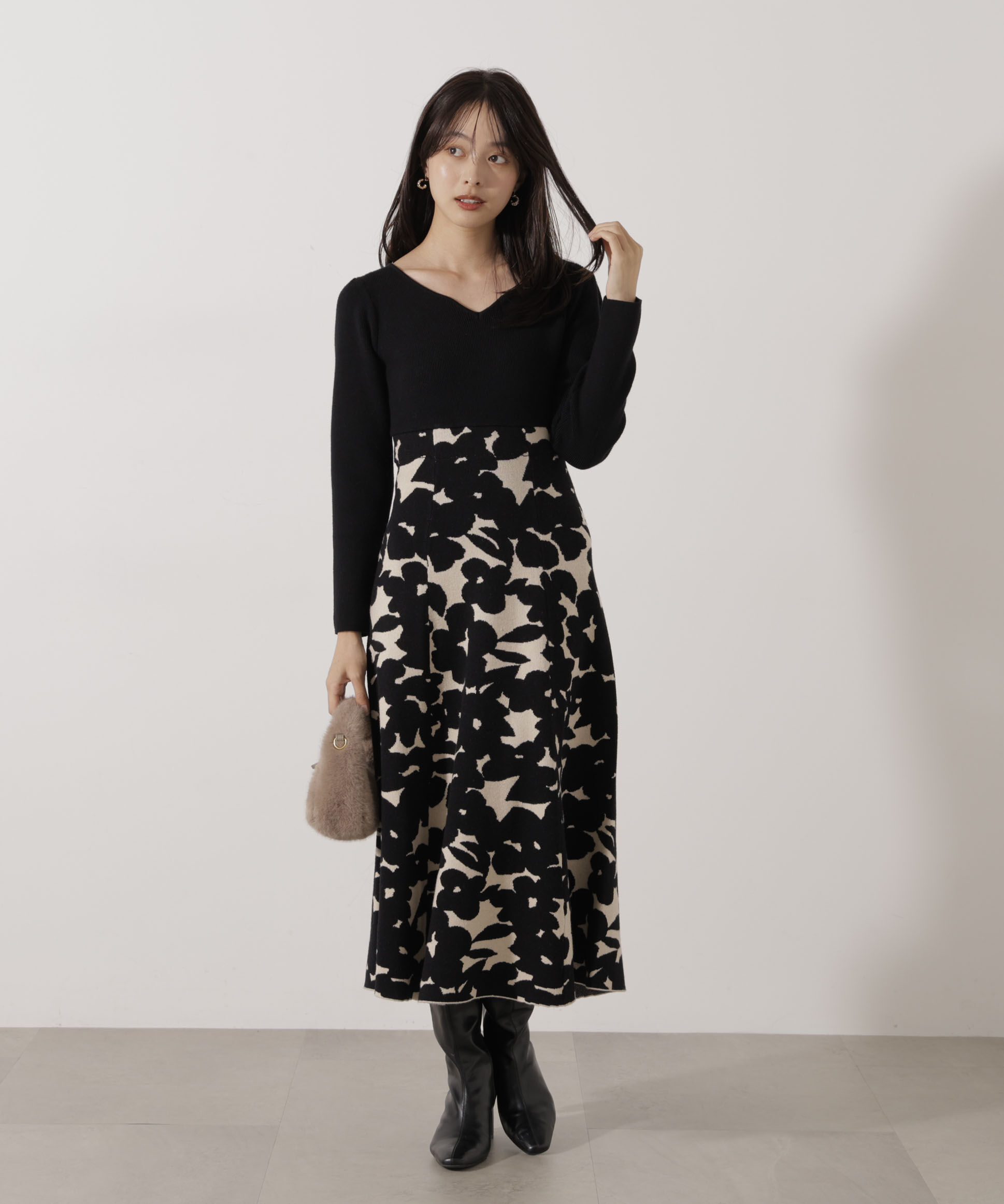 PROPORTION BODY DRESSING「＜加藤栞さん着用＞ジャガードフラワーニットワンピース」|ワンピース|