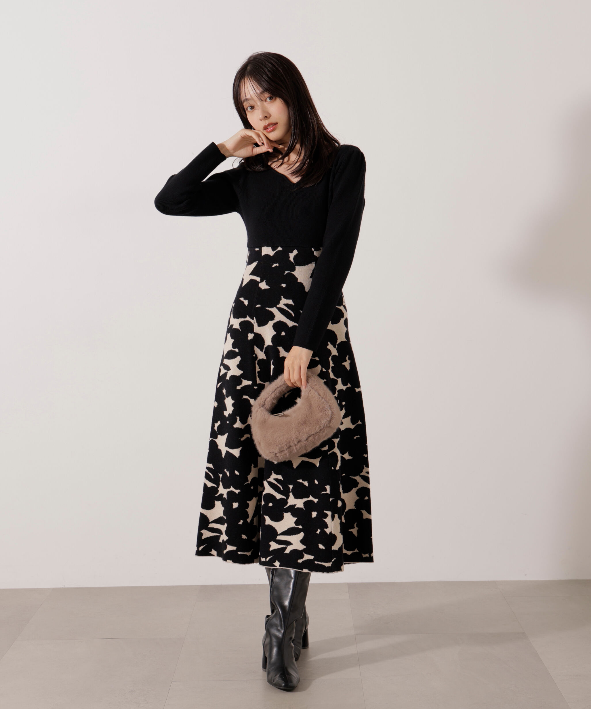 PROPORTION BODY DRESSING「＜加藤栞さん着用＞ジャガードフラワーニットワンピース」|ワンピース|