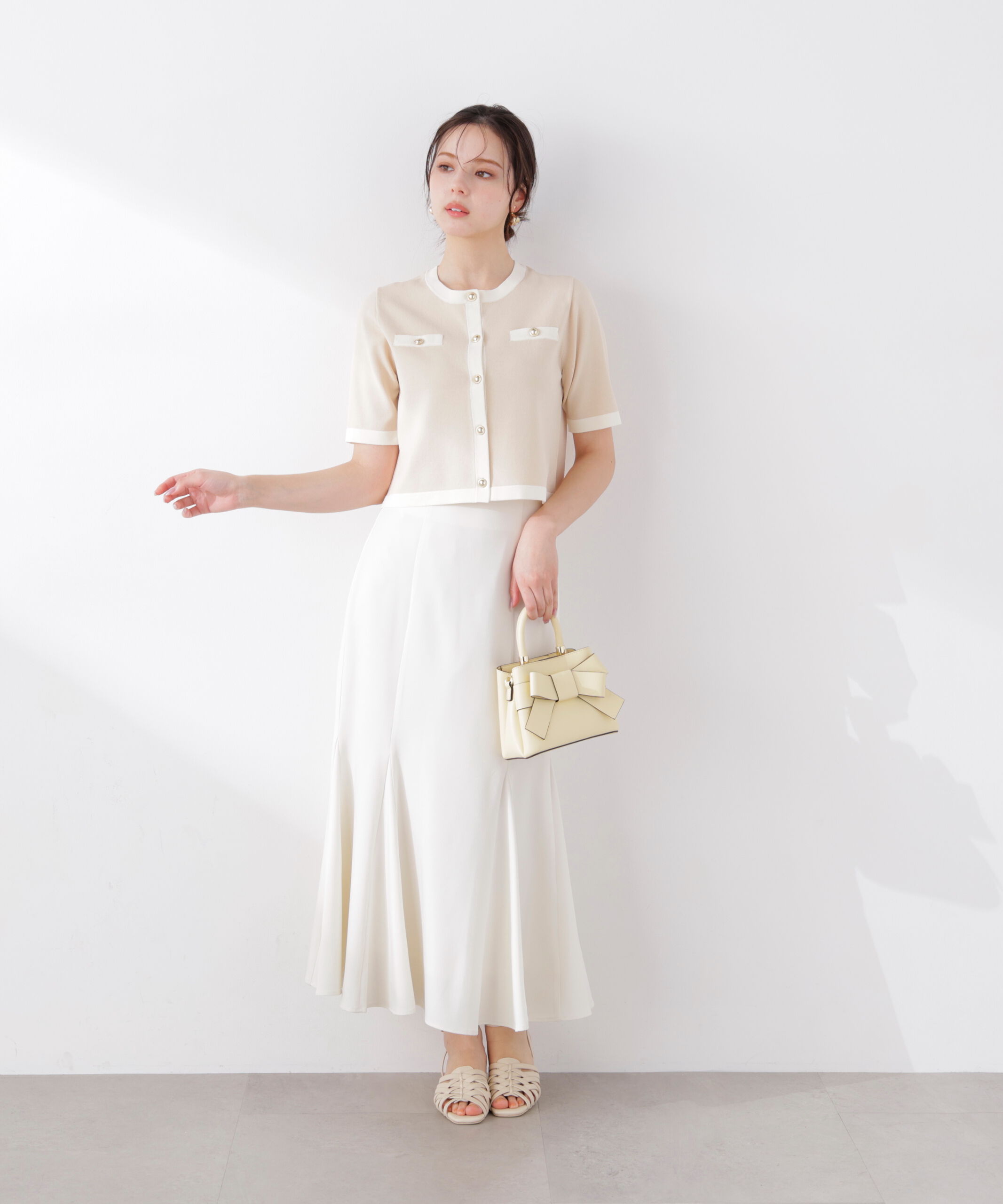 PROPORTION BODY DRESSING「ハーフスリーブバイカラーニットカーディガン　26SS」|カーディガン|