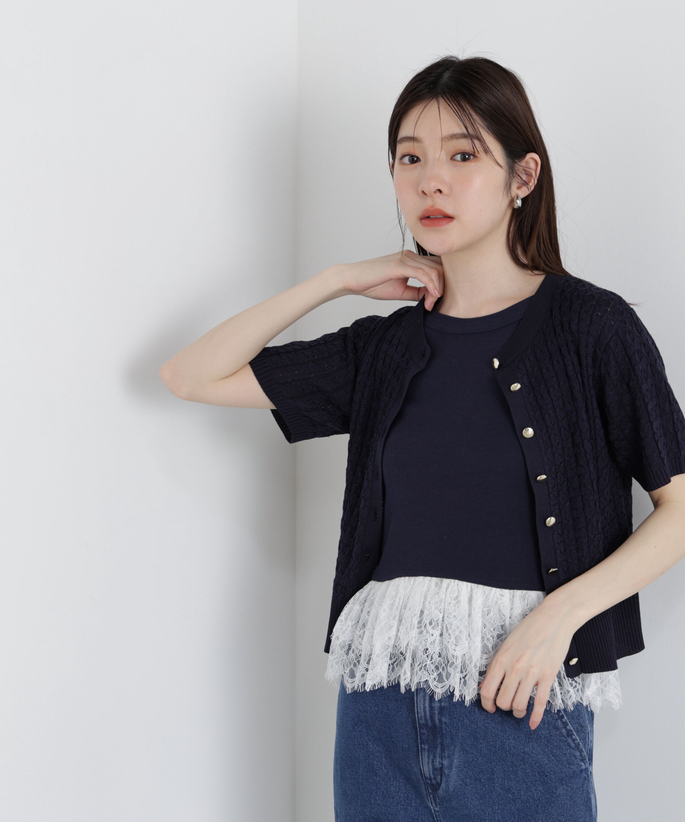 PROPORTION BODY DRESSING「＜中川紅葉さん着用＞〈a/mie〉レースペプラムタンク」|Tシャツ・カットソー|ネイビー